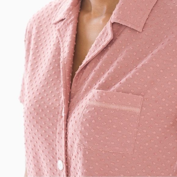 NEW Soma Textured Dot Short Sleeve Notch Collar Pajama Top Pink - Picture 3 of 8